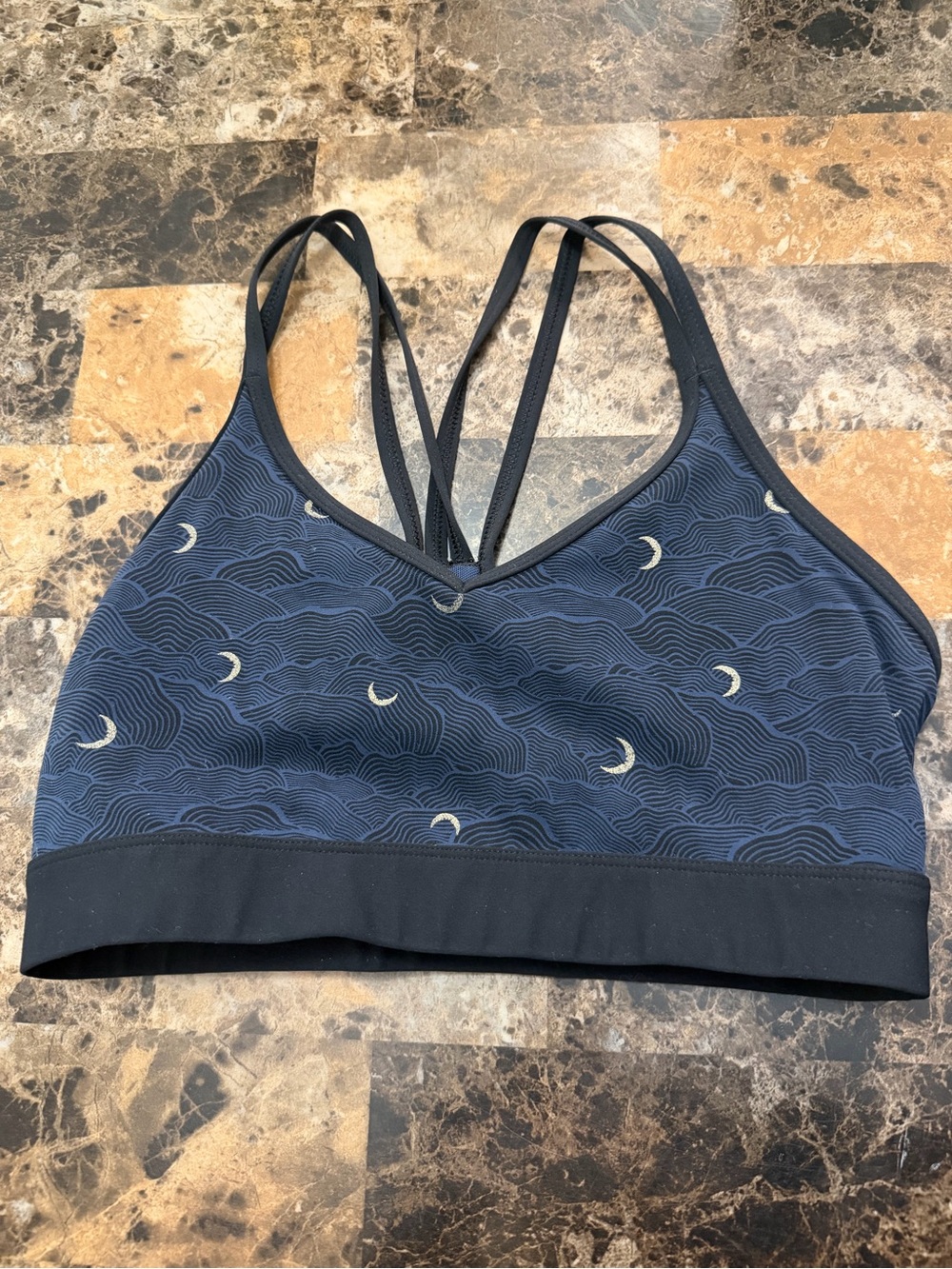 Zyia Active Sports Bra – Navy Wave & Moon Print – Size XS